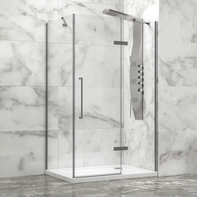 Box doccia angolare battente in alluminio spazzolato cristallo 8mm anticalcare H200cm con parete in marmo