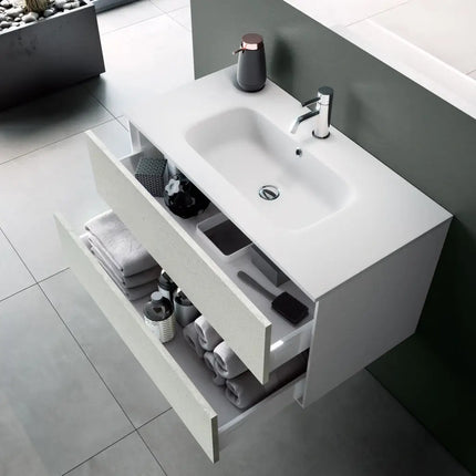 Composizione Mobile Bagno 70cm Sospeso Due Cassetti e Specchio