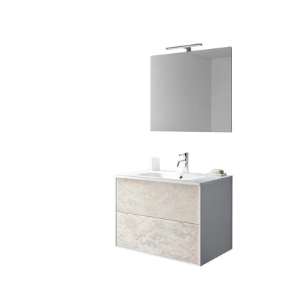 Composizione Mobile Bagno 70cm Sospeso Due Cassetti e Specchio Avana Effetto Pietra