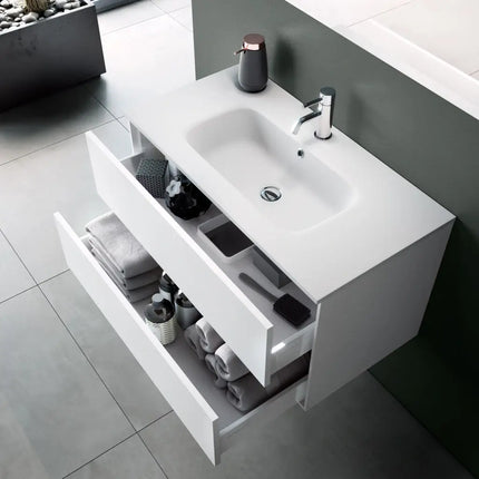Composizione Mobile Bagno 70cm Sospeso Due Cassetti e Specchio