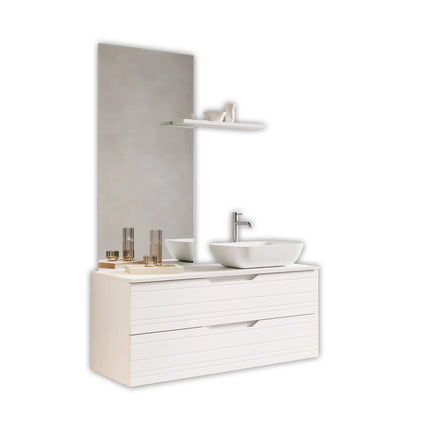 Composizione Bagno Sospesa 120cm Lavabo Da Appoggio - Solmira Bianco Opaco