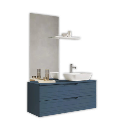 Composizione Bagno Sospesa 120cm Lavabo Da Appoggio - Solmira Blu