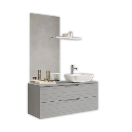 Composizione Bagno Sospesa 120cm Lavabo Da Appoggio - Solmira Grigio