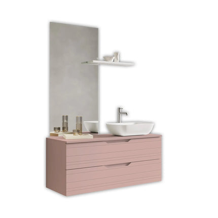 Composizione Bagno Sospesa 120cm Lavabo Da Appoggio - Solmira Rosa Cipria