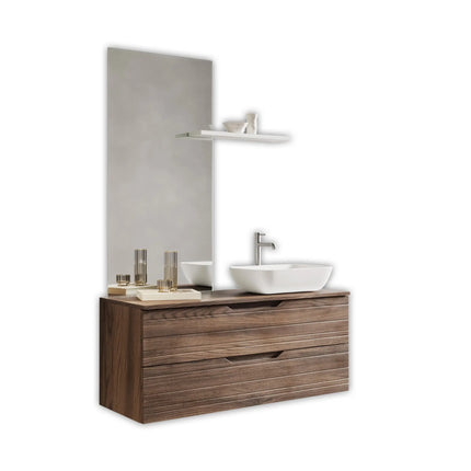 Composizione Bagno Sospesa 120cm Lavabo Da Appoggio - Solmira Rovere Rio