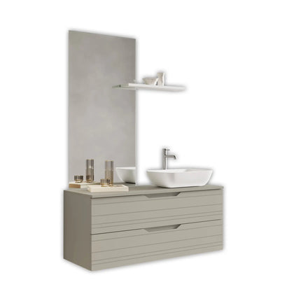 Composizione Bagno Sospesa 120cm Lavabo Da Appoggio - Solmira Tortora