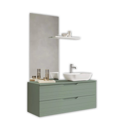 Composizione Bagno Sospesa 120cm Lavabo Da Appoggio - Solmira Verde Salvia