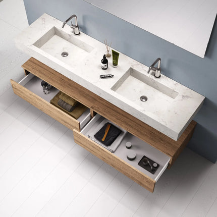 Mobile Bagno Sospeso 180cm Con Vasca Integrata Cassetto E Specchio