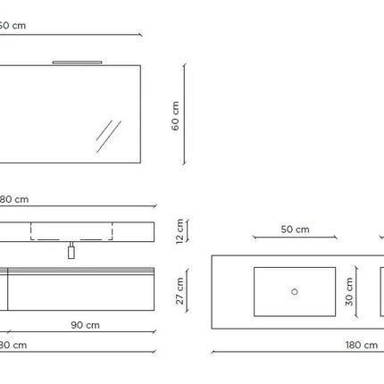 Mobile Bagno Sospeso 180cm Con Vasca Integrata Cassetto E Specchio
