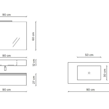 Composizione Bagno 90cm Con Vasca Integrata Cassetto E Specchio