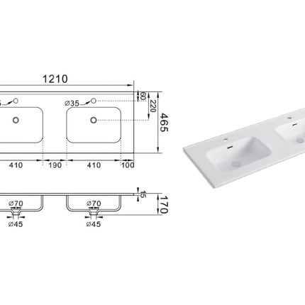 Composizione Bagno 120cm Sospesa 4 Cassetti Doppio Lavabo - Solmira