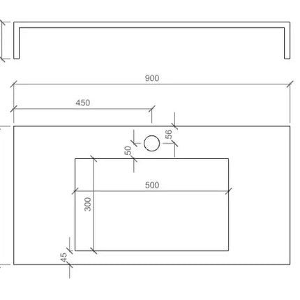 Composizione Bagno 90cm Con Vasca Integrata Cassetto E Specchio