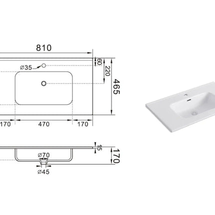Composizione Bagno 80cm Sospesa Con Due Cassetti E Specchio Con Lampada