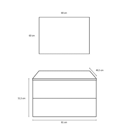 Composizione Bagno 80cm Sospesa Con Due Cassetti E Specchio Con Lampada