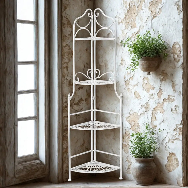 Scaffale Angolare Stile Provenzale Ferro Bianco Intagliato