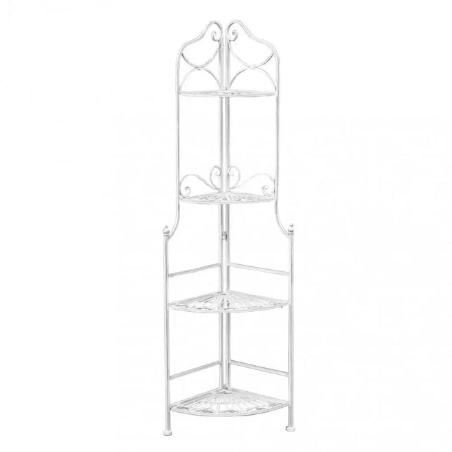 Scaffale Angolare Stile Provenzale Ferro Bianco Intagliato Bianco Opaco