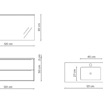 Composizione Bagno 120cm Sospesa Due Cassetti E Specchio Con Led Integrato