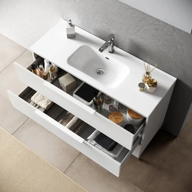 Composizione Bagno 120cm Sospesa Due Cassetti E Specchio Con Led Integrato