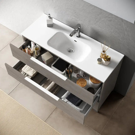 Composizione Bagno 80cm Sospesa Con Due Cassetti E Specchio Con Lampada