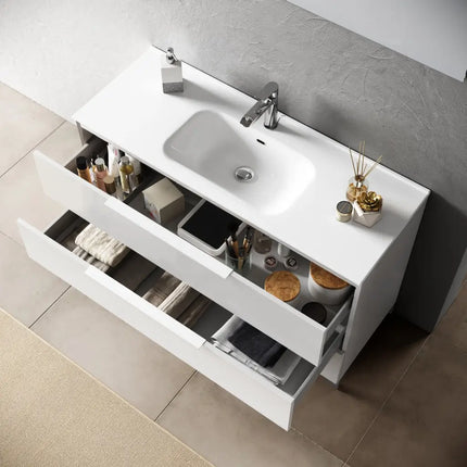 Composizione Bagno 80cm Sospesa Con Due Cassetti E Specchio Con Lampada