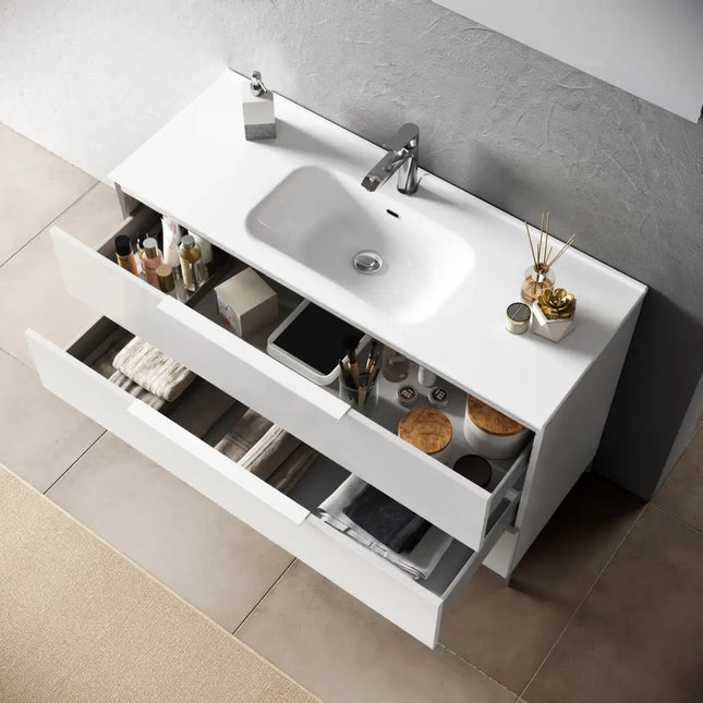 Composizione Bagno 80cm Sospesa Con Due Cassetti E Specchio Con Lampada