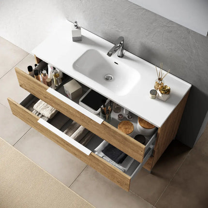 Composizione Bagno 80cm Sospesa Con Due Cassetti E Specchio Con Lampada