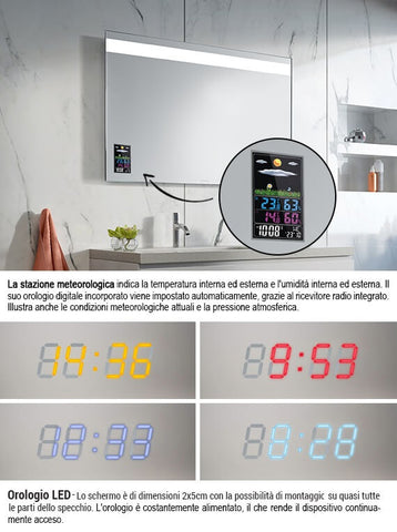Specchio led stazione meteo e orologio