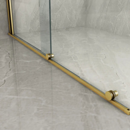 Dettaglio del binario a pavimento color oro con carrello di scorrimento della parete doccia walk-in 8mm