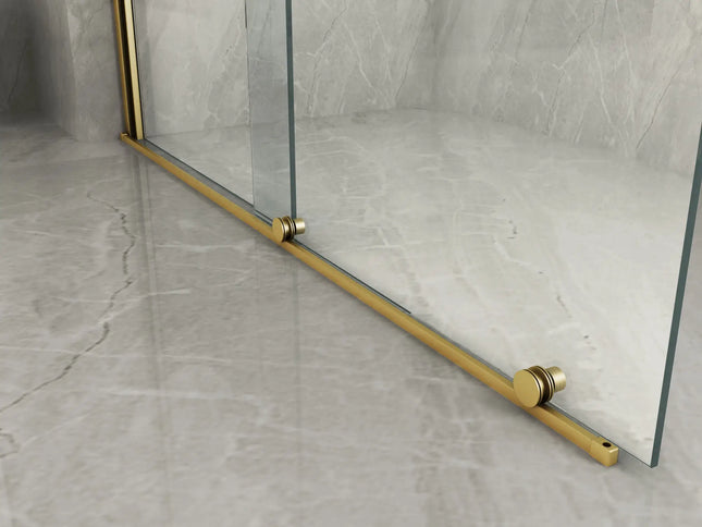 Dettaglio del binario a pavimento color oro con carrello di scorrimento della parete doccia walk-in 8mm