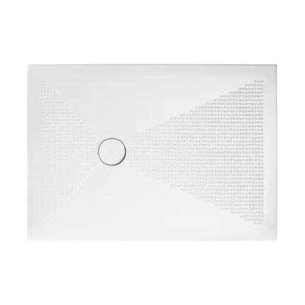 Piatto doccia ceramica Althea UP rettangolare bianco opaco, formato più compatto, motivo antiscivolo a onda, piletta cromata H3cm