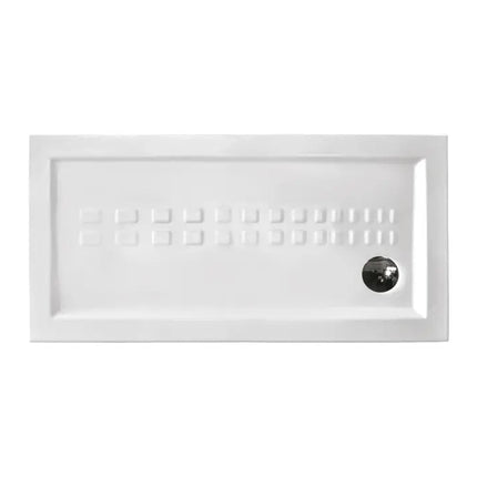 Piatto doccia ceramica Althea ITO bianco lucido H5.5cm rettangolare, vista dall'alto, decoro antiscivolo a quadratini, piletta cromata angolo