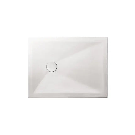 Piatto doccia ceramica Althea JO rettangolare bianco lucido H3cm, formato allungato, motivo geometrico a farfalla e piletta centrale