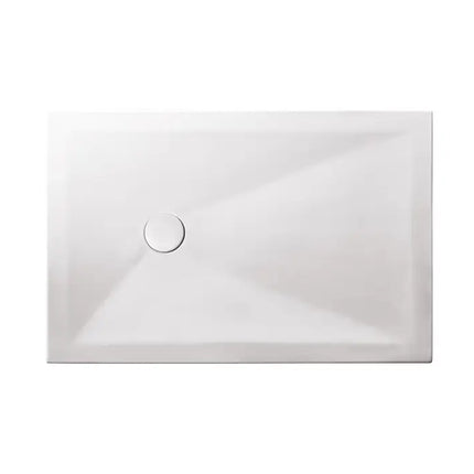 Piatto doccia ceramica Althea JO rettangolare bianco lucido H3cm, proporzione orizzontale larga, motivo a X in rilievo, piletta cromata