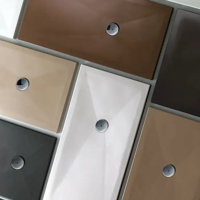 Piatto doccia ceramica Althea JO H3cm: varianti colore cacao, cappuccino, beige, bianco, nero, vista dall'alto con pilette laterali