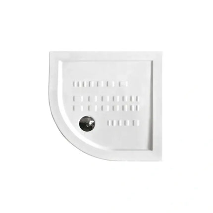 Piatto doccia semicircolare ceramica Althea ITO bianco lucido H5.5cm 80x80 raggio 55cm, decoro antiscivolo, piletta laterale cromata