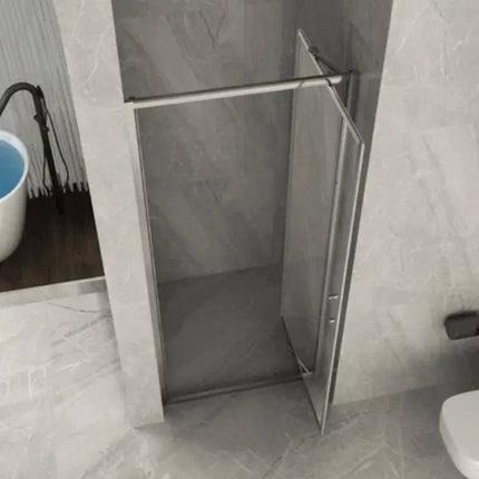 Porta doccia rototraslante trasparente 6mm H190 in apertura salvaspazio, vista laterale con anta inclinata in nicchia bagno