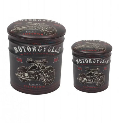 Set di 2 Pouf Contenitore Stampa Moto Retrò Nero