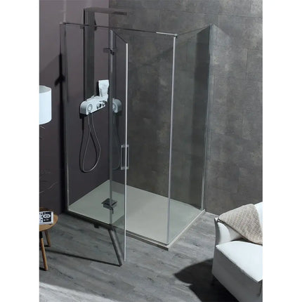 Box doccia battente cristallo anticalcare trasparente 8mm, apertura battente H200cm, profili cromati, modello Infinity