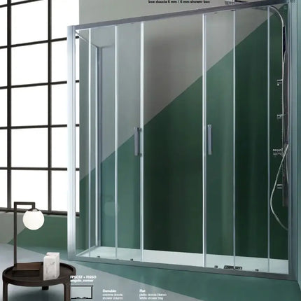 Cincillà doppia anta apertura centrale profili cromati cristallo satinato 6mm, anticalcare H200, design elegante montaggio