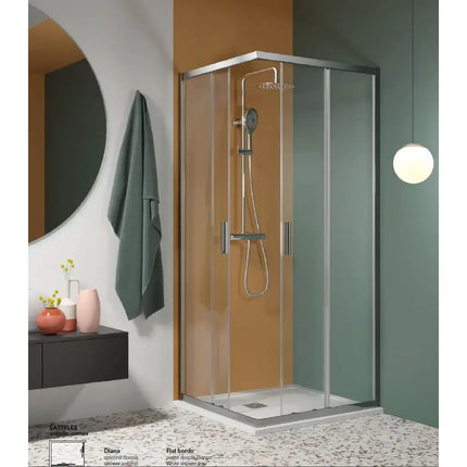 EASYFLEX profili cromati doppia anta scorrevole 6mm cristallo trasparente, anticalcare H200, adattabilità dimensionale montaggio