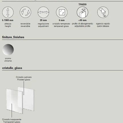 ECO doppia anta scorrevole 6mm vista interno, cristallo trasparente H190cm, profili cromati, montaggio semplice, apertura