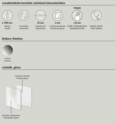 ECO doppia anta scorrevole 6mm vista interno, cristallo trasparente H190cm, profili cromati, montaggio semplice, apertura