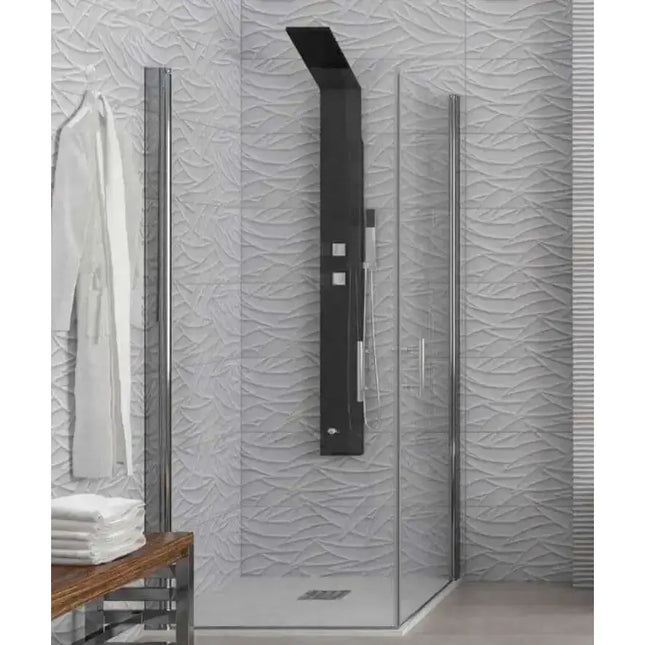 Box doccia angolare doppia battente ad apertura totale interna esterna H200cm con colonna doccia nera