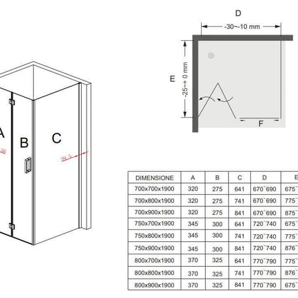 Box Doccia H195cm Anta a Libro Frameless Cristallo 6mm Anticalcare