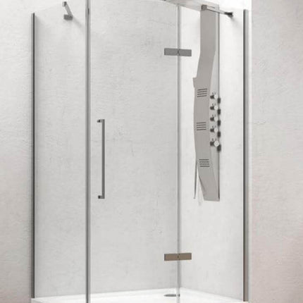 Box doccia battente 8mm trasparente anticalcare H200cm vista frontale con maniglione verticale e lato fisso
