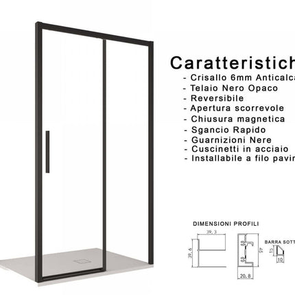 Box Doccia Profili Neri Cristallo 6mm Anticalcare Scorrevole H195