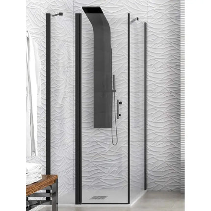 Box doccia profili neri trasparente H200cm con anta ad apertura interna esterna e lato fisso in cristallo