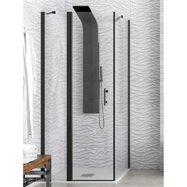Box doccia profili neri trasparente H200cm con anta ad apertura interna esterna e lato fisso in cristallo