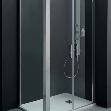 Box doccia saloon cromato porte battenti 6mm, cristallo trasparente H200, profili cromati, design classico elegante