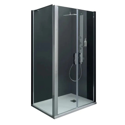 Box doccia saloon profili cromati 6mm, cristallo trasparente anticalcare H200cm, porte battenti, montaggio angolo